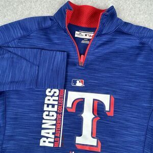 MLB Texas Rangers Majestic 1/4 Zip Womens M Pullover Sweatshirt Blue Therma Base
